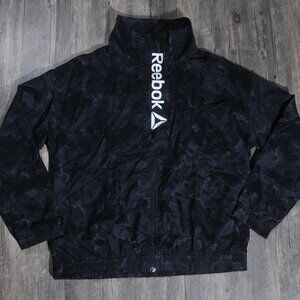 Reebok M Windbreaker Jacket Full Zip Black Men Large Logo Pockets